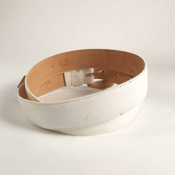 Charter Club Vintage White Leather Belt - Picture 2 of 6